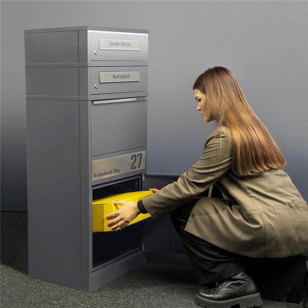 Metzler Paketbox mit 2 Briefkästen | LED | personalisiert mit Gravur | Bispo 2