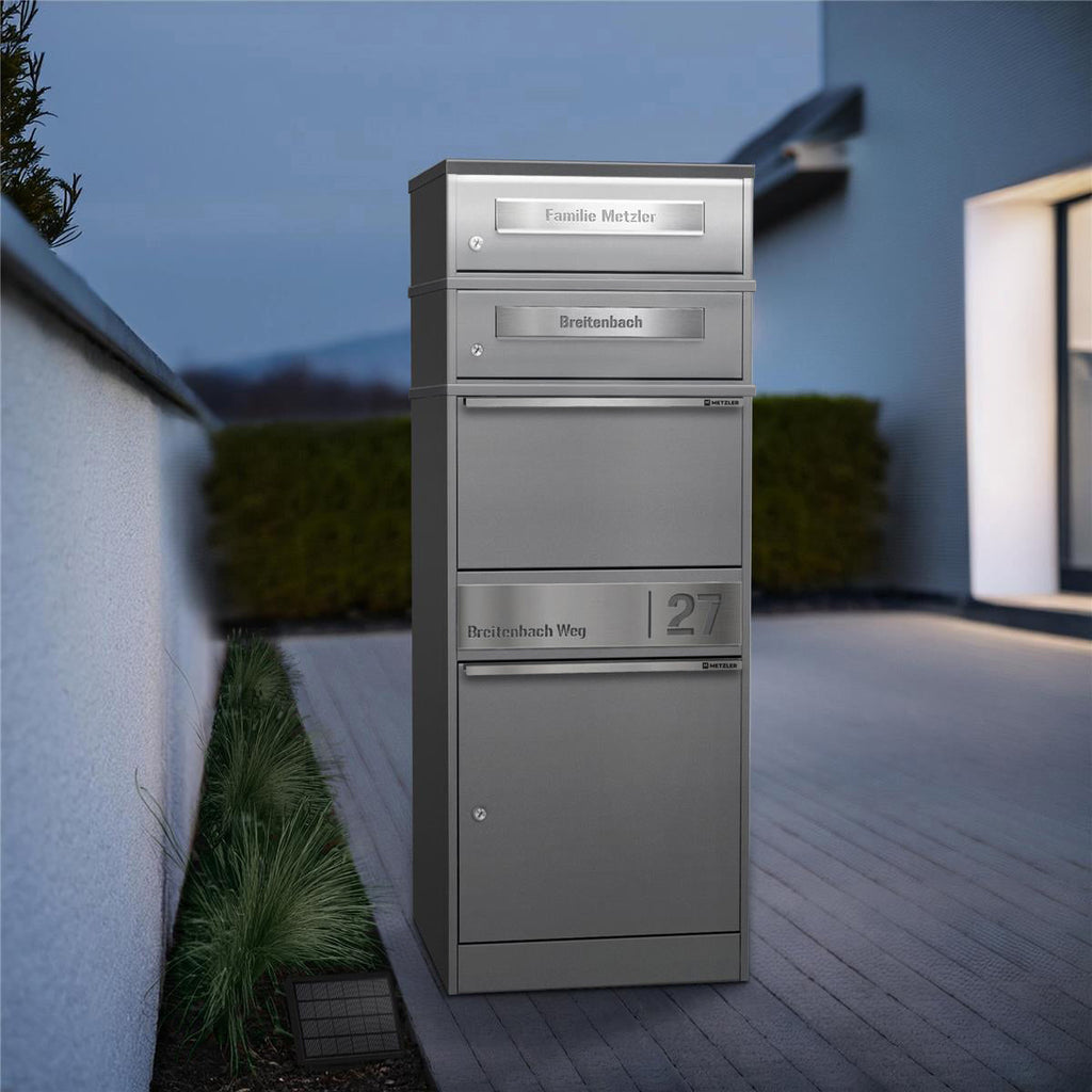 Metzler Paketbox mit 2 Briefkästen | LED | personalisiert mit Gravur | Bispo 2