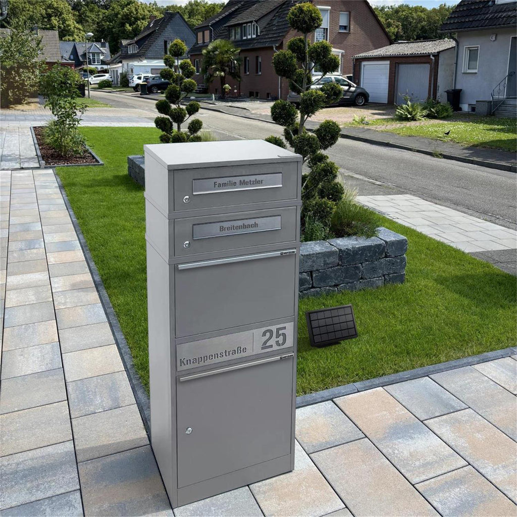 Metzler Paketbox mit 2 Briefkästen | LED | personalisiert mit Gravur | Bispo 2