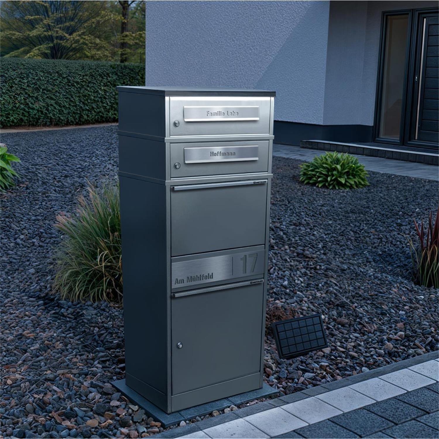 Metzler Paketbox mit 2 Briefkästen | LED | personalisiert mit Gravur | Bispo 2