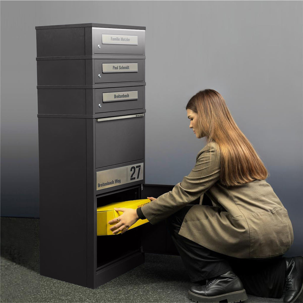 Metzler Paketbox mit 3 Briefkästen | personalisiert mit Gravur | Bispo 2