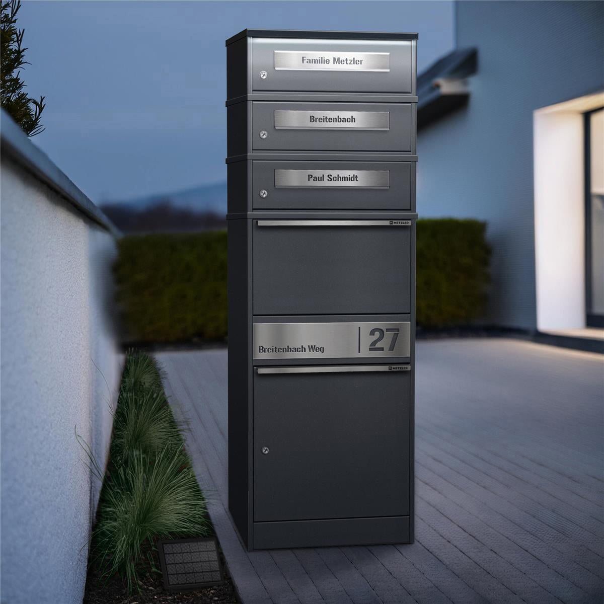 Metzler Paketbox mit 3 Briefkästen | personalisiert mit Gravur | Bispo 2
