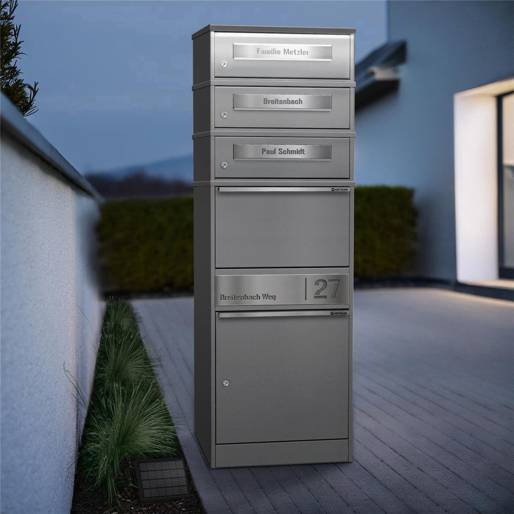 Metzler Paketbox mit 3 Briefkästen | personalisiert mit Gravur | Bispo 2