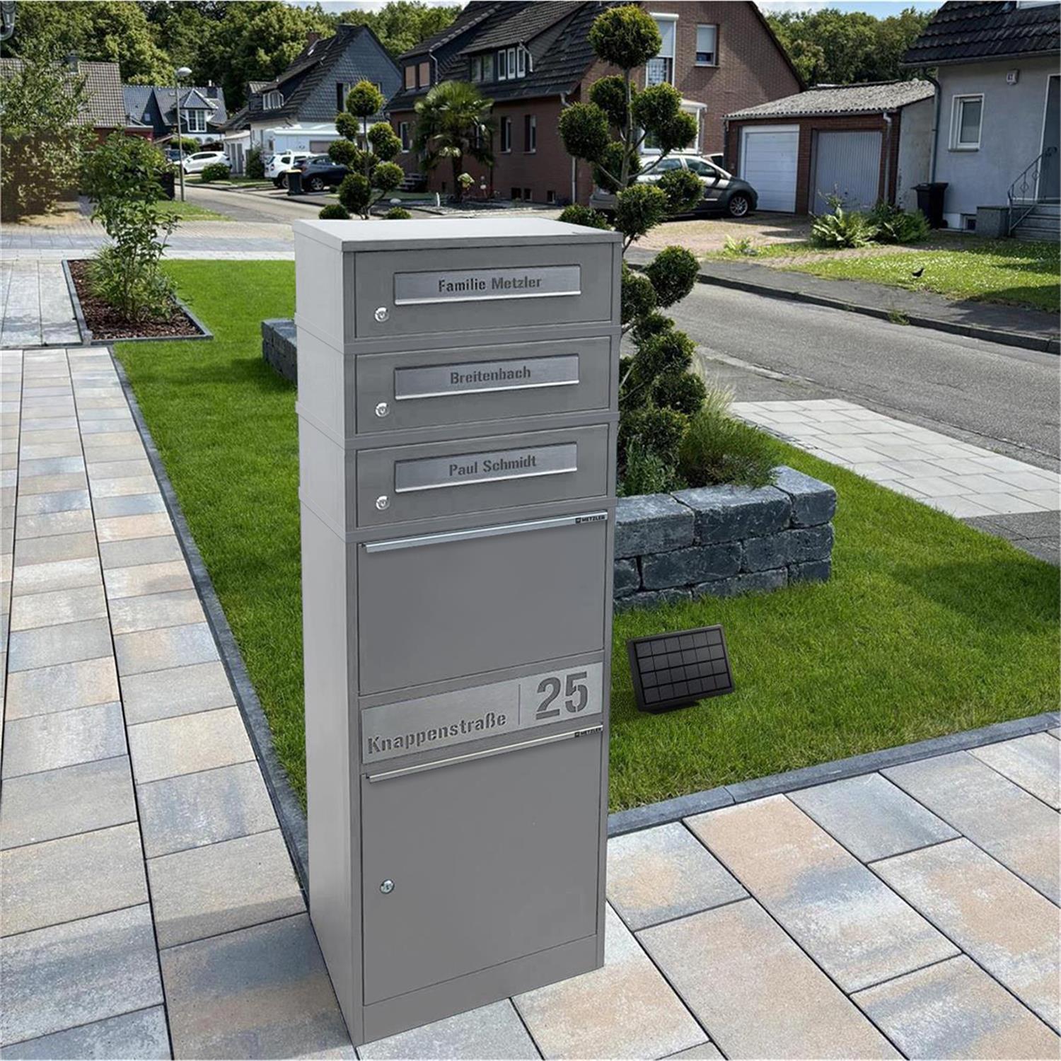 Metzler Paketbox mit 3 Briefkästen | personalisiert mit Gravur | Bispo 2