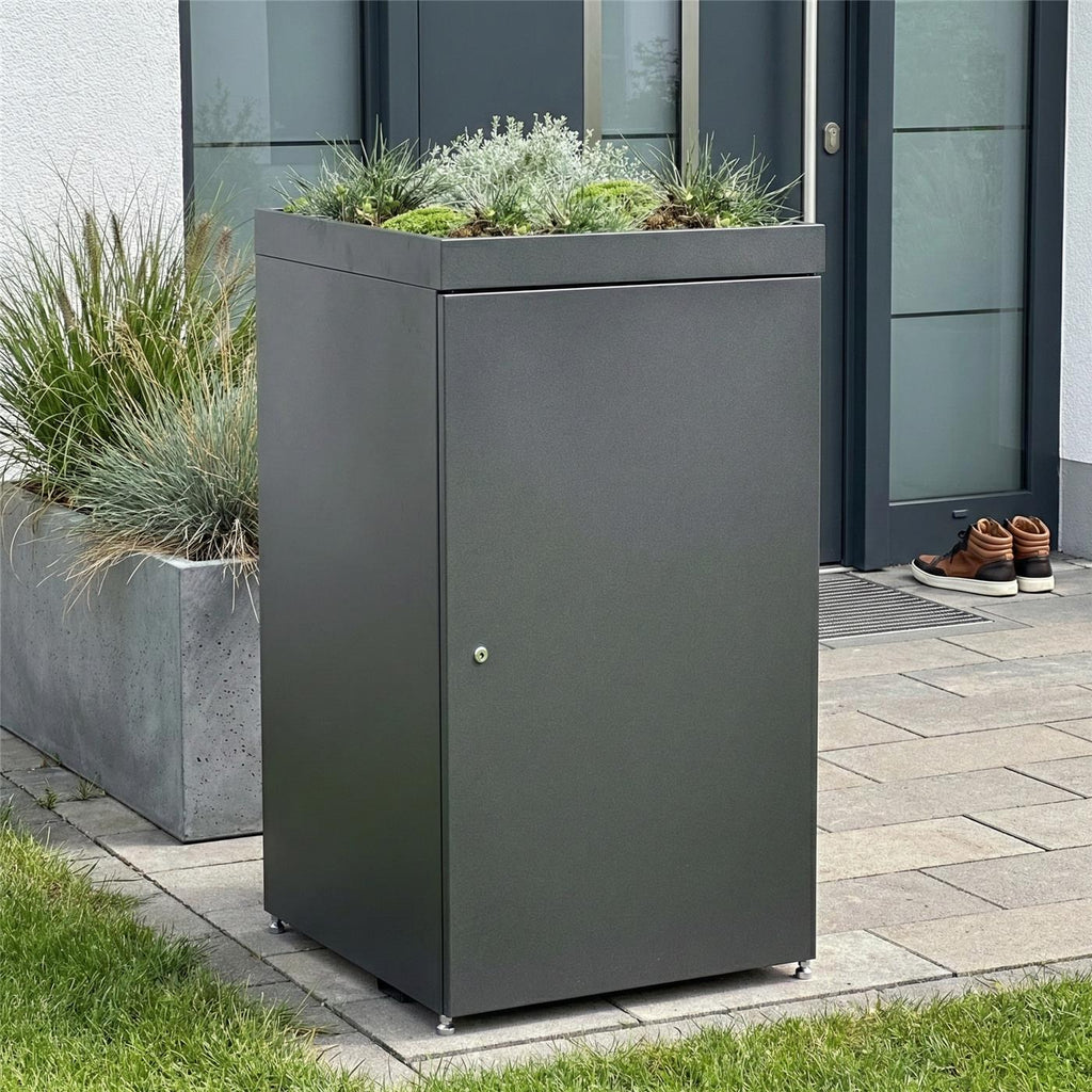 Metzler Mülltonnenbox mit Pflanzdach | 1er | 240l | aus Aluminium | rostfrei & massiv