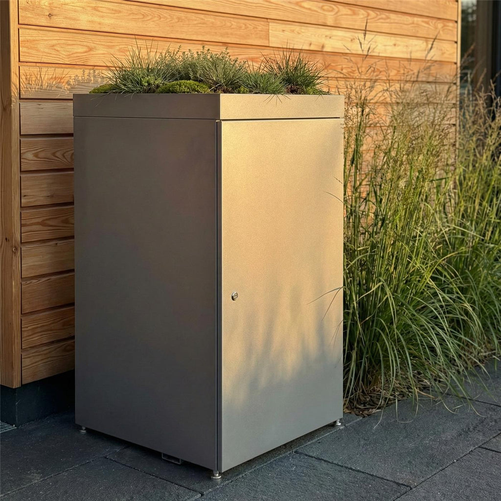 Metzler Mülltonnenbox mit Pflanzdach | 1er | 240l | aus Aluminium | rostfrei & massiv