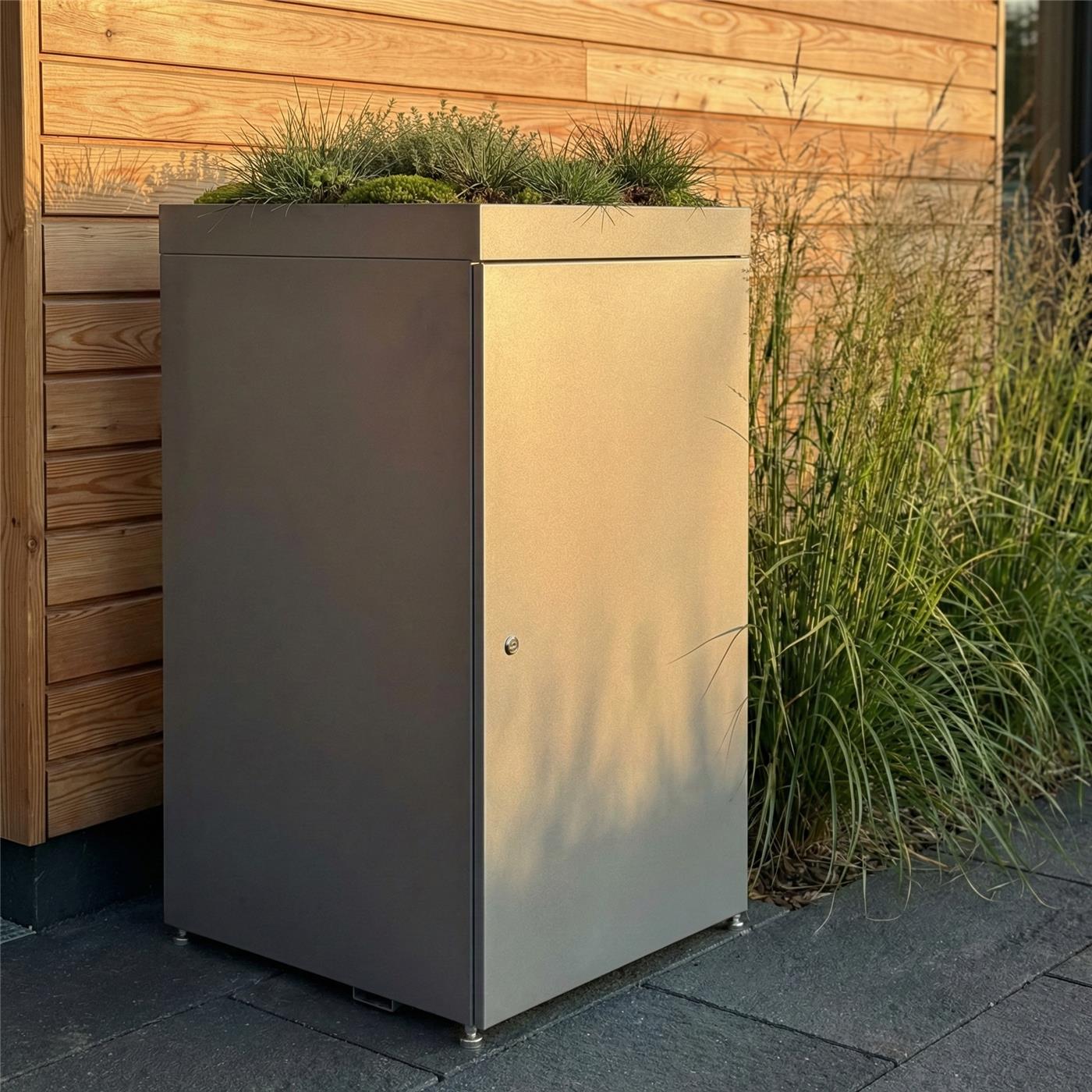 Metzler Mülltonnenbox mit Pflanzdach | 1er | 240l | aus Aluminium | rostfrei & massiv