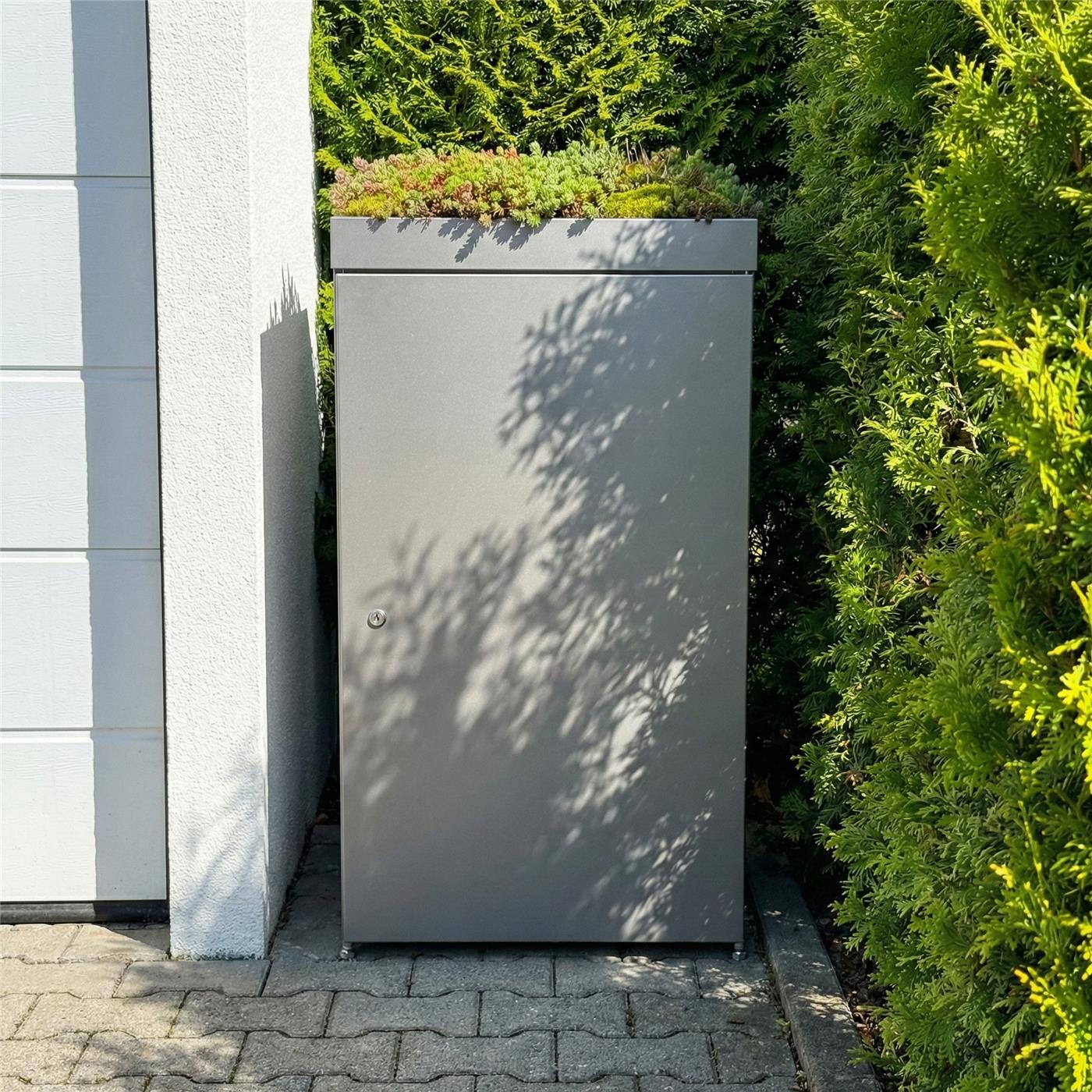 Metzler Mülltonnenbox mit Pflanzdach | 1er | 240l | aus Aluminium | rostfrei & massiv