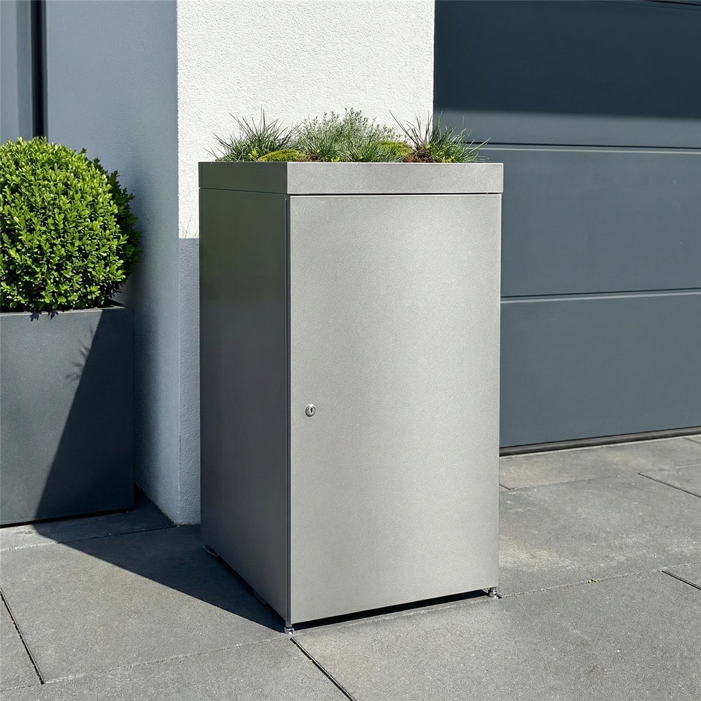 Metzler Mülltonnenbox mit Pflanzdach | 1er | 240l | aus Aluminium | rostfrei & massiv