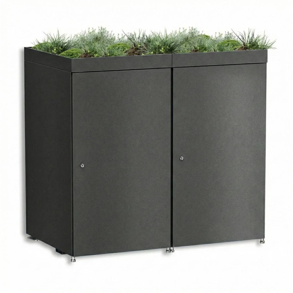 Metzler Mülltonnenbox mit Pflanzdach | 2er | 240l | aus Aluminium | rostfrei & massiv