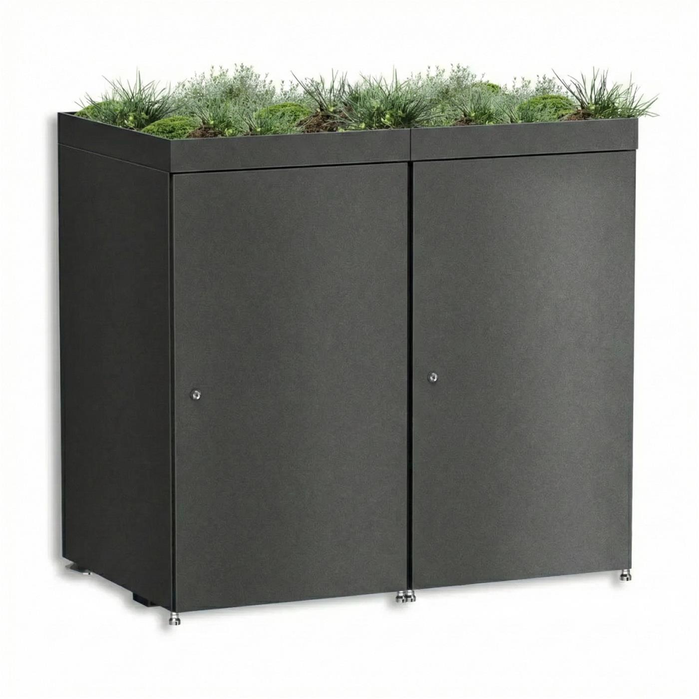 Metzler Mülltonnenbox mit Pflanzdach | 2er | 240l | aus Aluminium | rostfrei & massiv