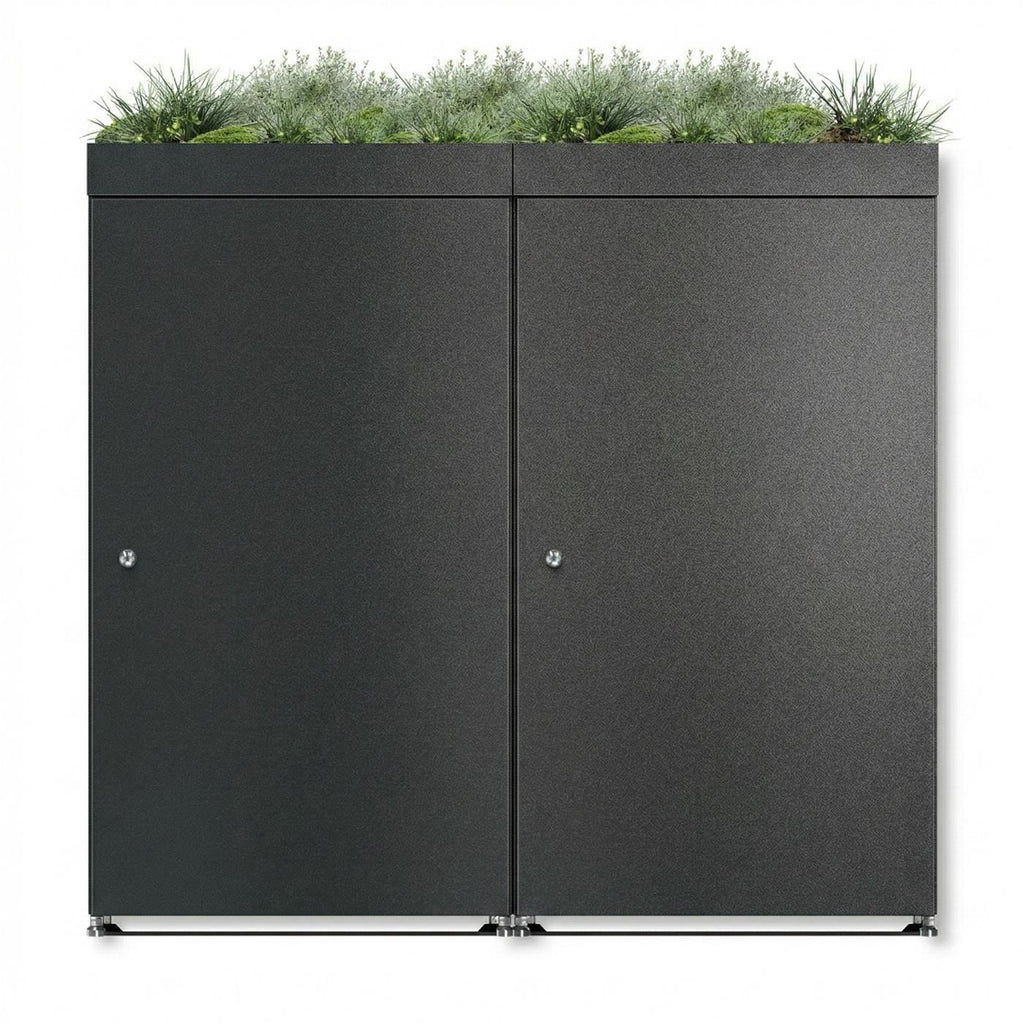 Metzler Mülltonnenbox mit Pflanzdach | 2er | 240l | aus Aluminium | rostfrei & massiv