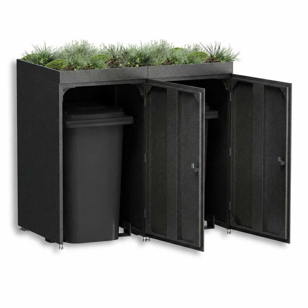 Metzler Mülltonnenbox mit Pflanzdach | 2er | 240l | aus Aluminium | rostfrei & massiv
