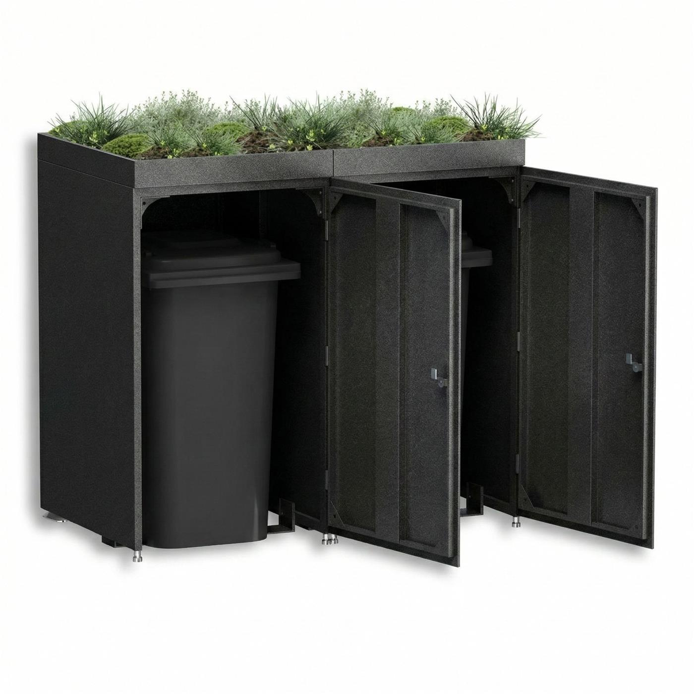 Metzler Mülltonnenbox mit Pflanzdach | 2er | 240l | aus Aluminium | rostfrei & massiv