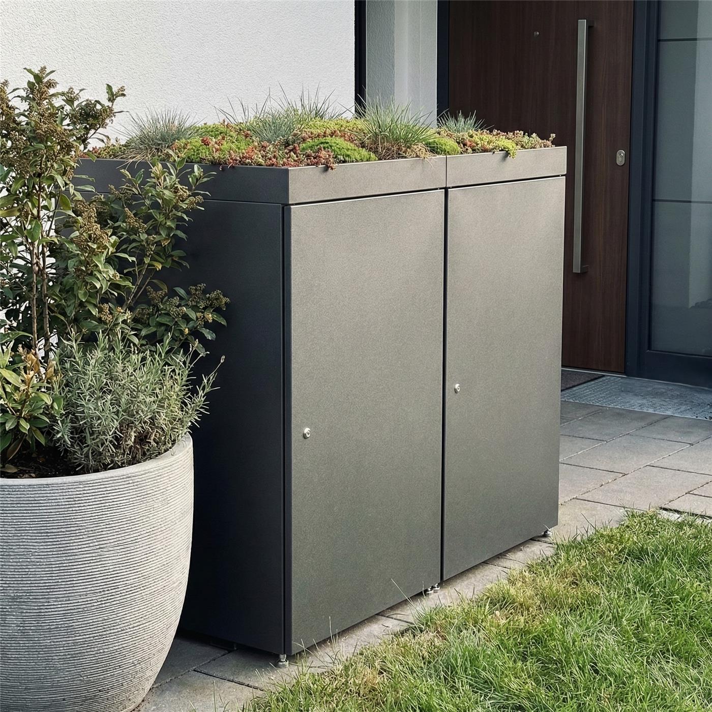 Metzler Mülltonnenbox mit Pflanzdach | 2er | 240l | aus Aluminium | rostfrei & massiv