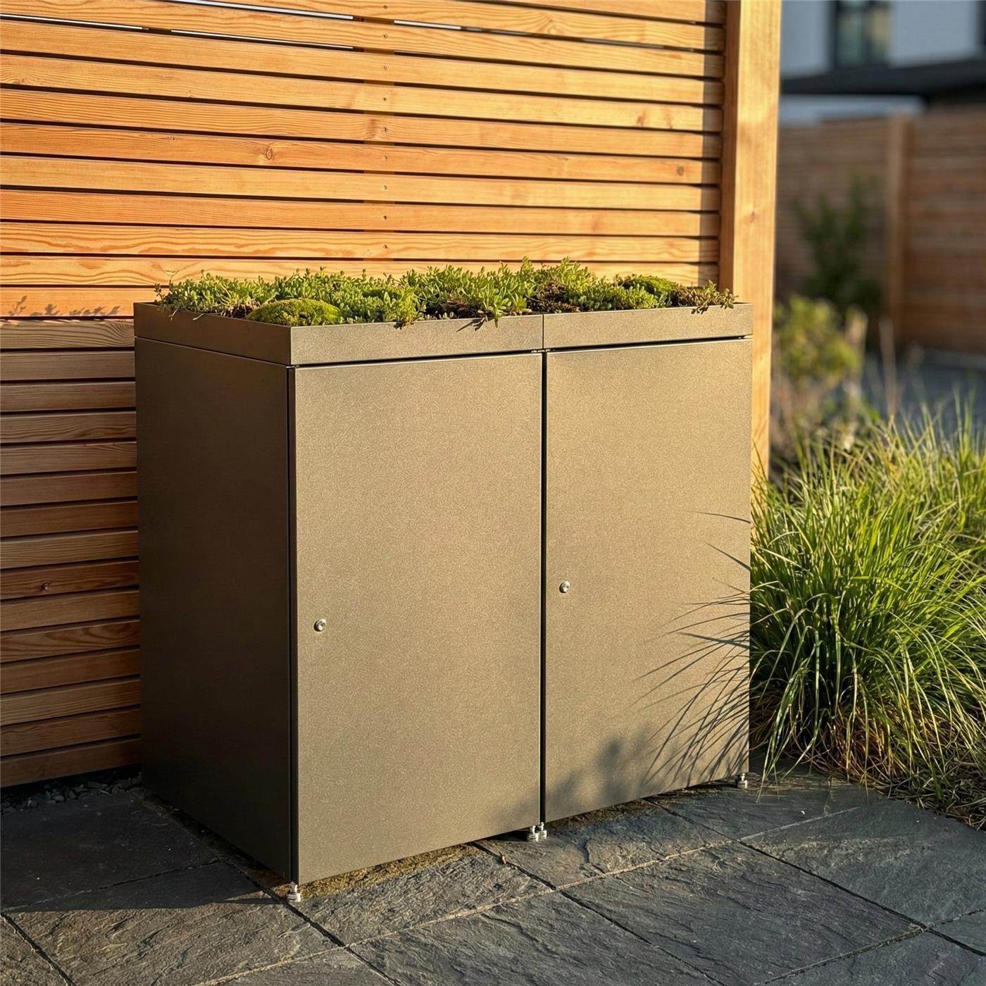 Metzler Mülltonnenbox mit Pflanzdach | 2er | 240l | aus Aluminium | rostfrei & massiv