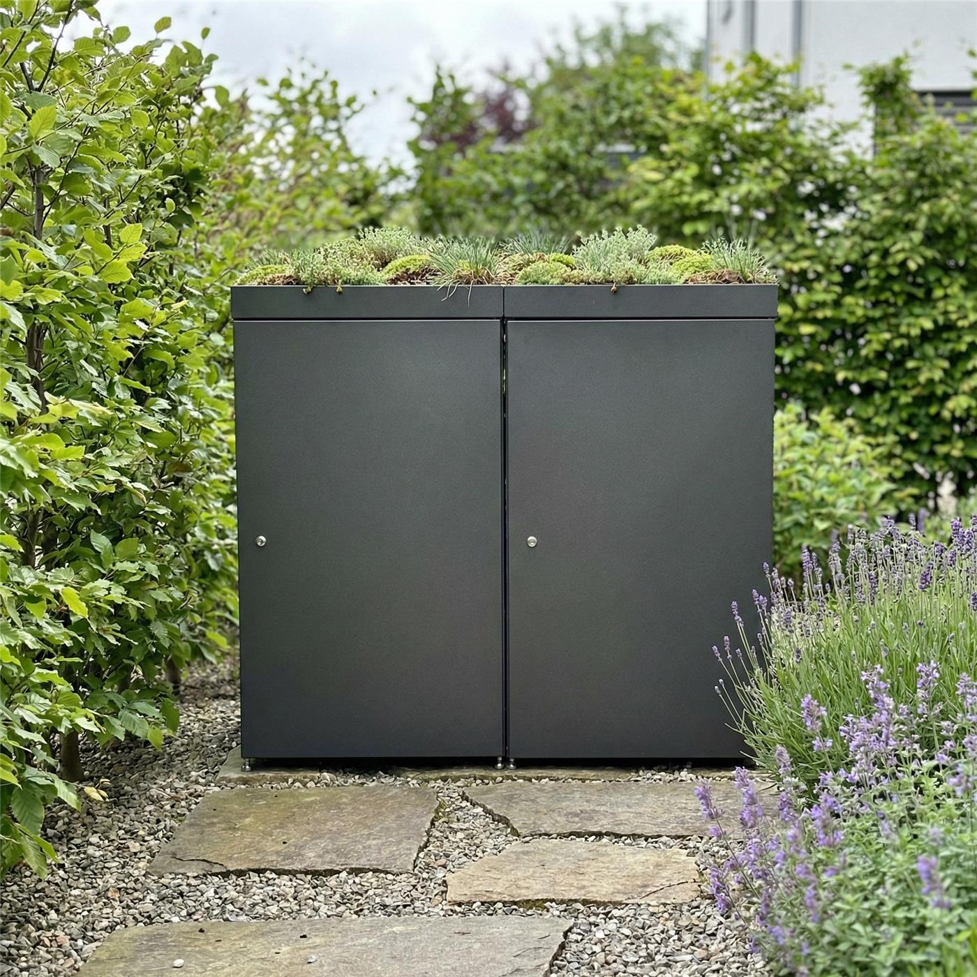 Metzler Mülltonnenbox mit Pflanzdach | 2er | 240l | aus Aluminium | rostfrei & massiv