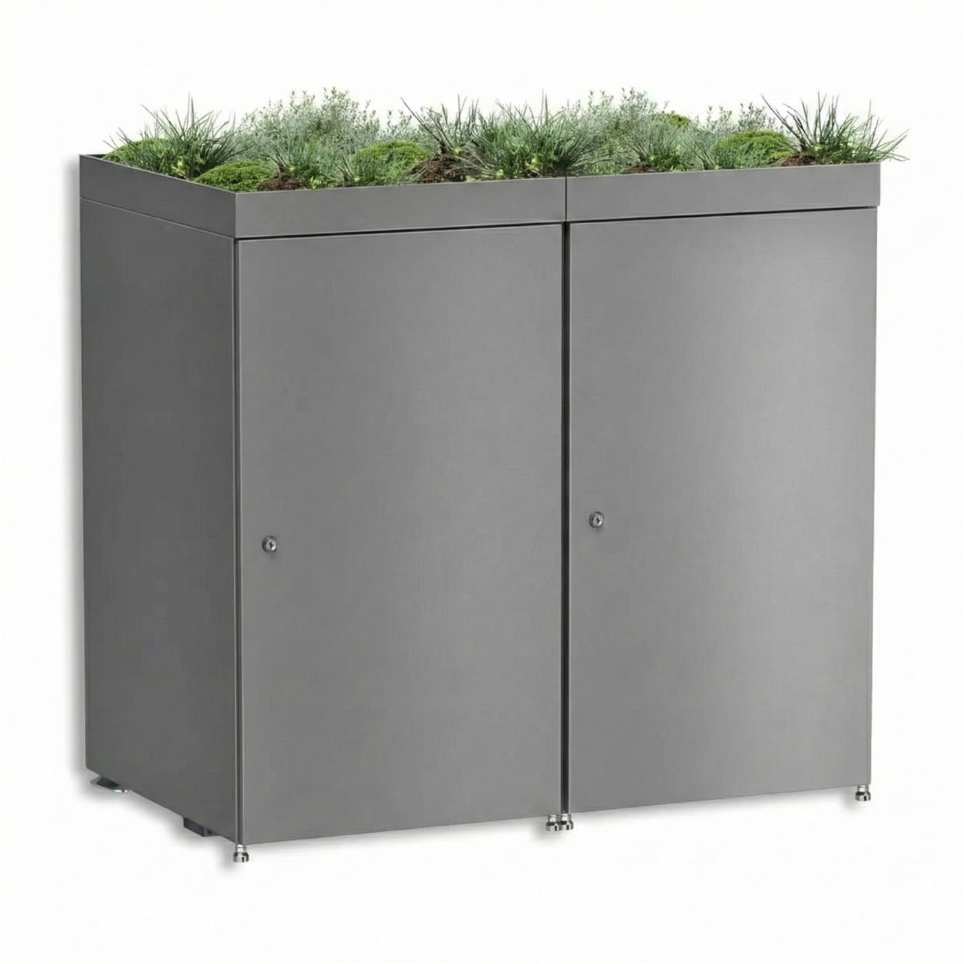 Metzler Mülltonnenbox mit Pflanzdach | 2er | 240l | aus Aluminium | rostfrei & massiv