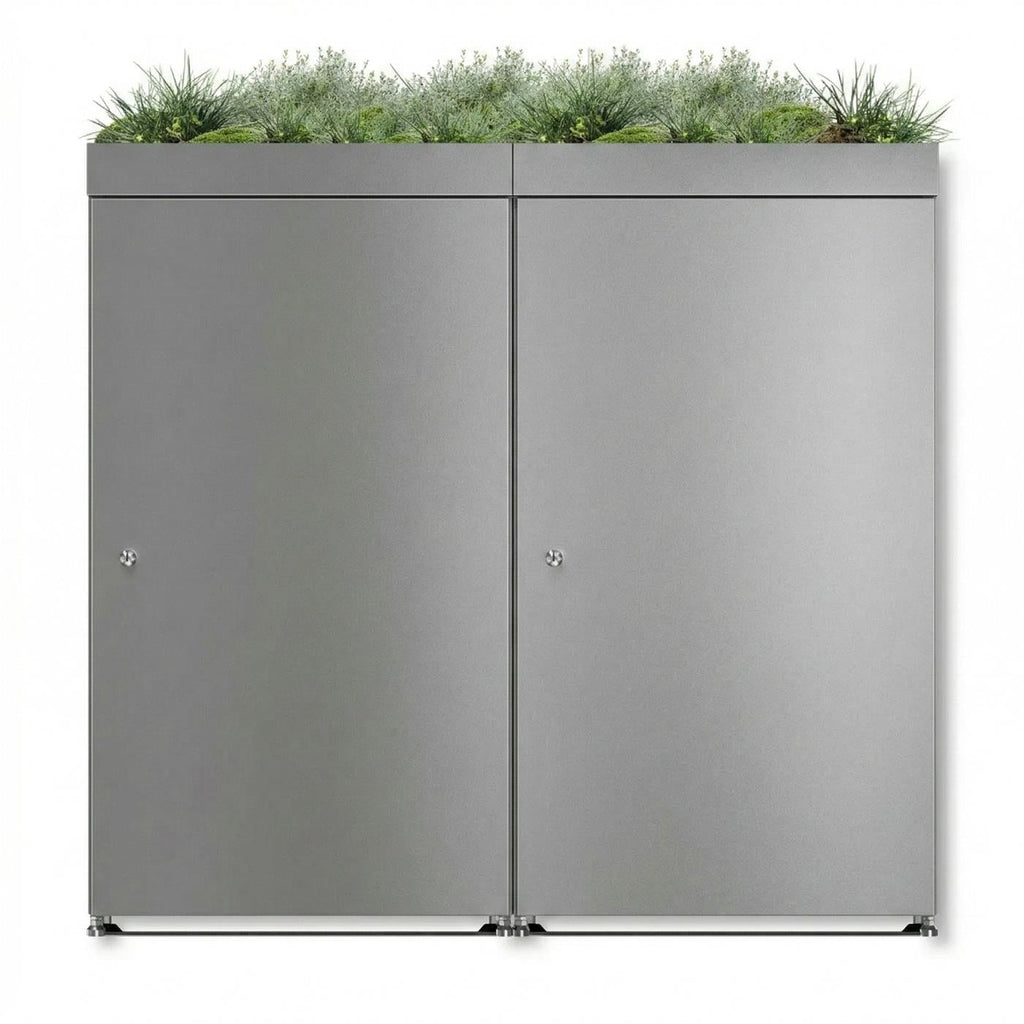 Metzler Mülltonnenbox mit Pflanzdach | 2er | 240l | aus Aluminium | rostfrei & massiv