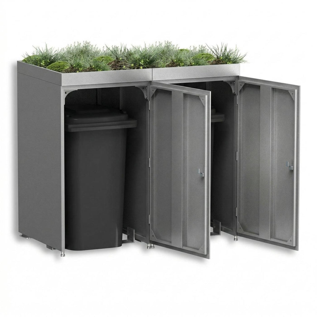 Metzler Mülltonnenbox mit Pflanzdach | 2er | 240l | aus Aluminium | rostfrei & massiv