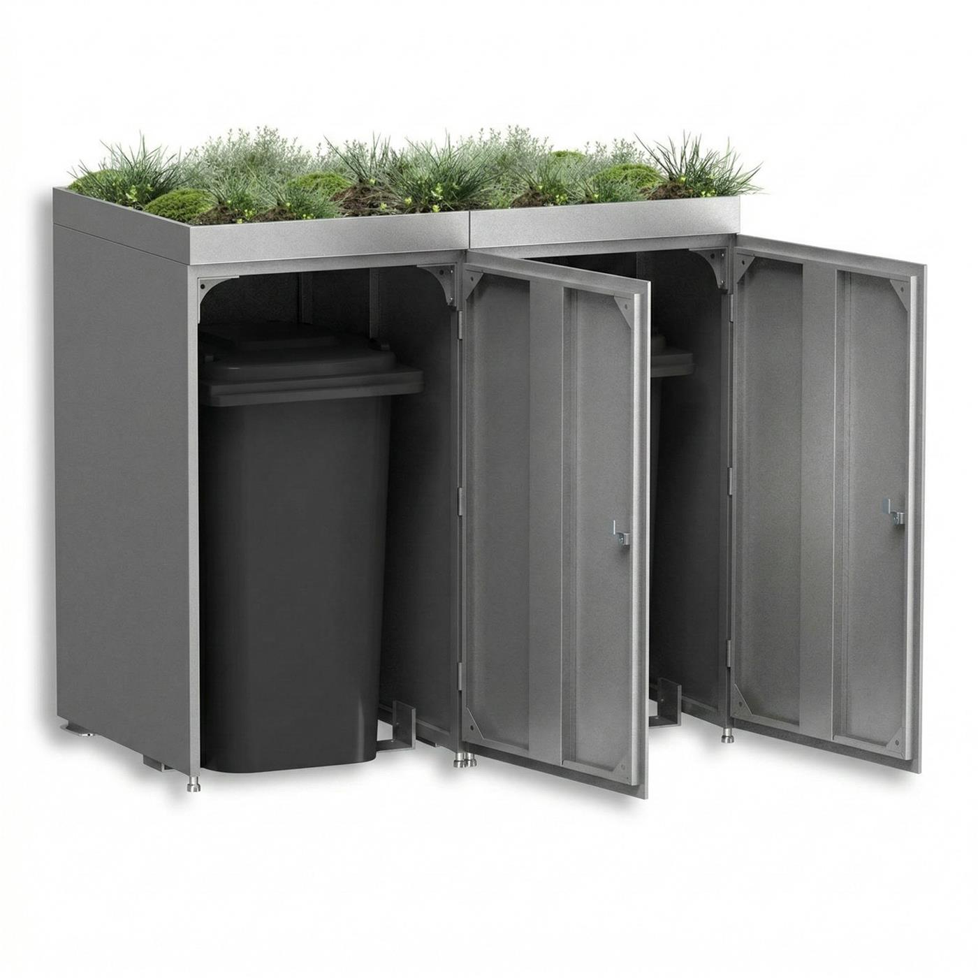 Metzler Mülltonnenbox mit Pflanzdach | 2er | 240l | aus Aluminium | rostfrei & massiv