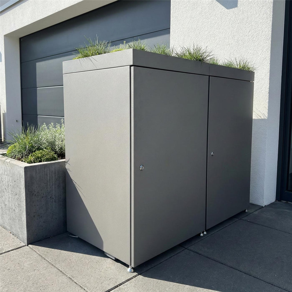 Metzler Mülltonnenbox mit Pflanzdach | 2er | 240l | aus Aluminium | rostfrei & massiv