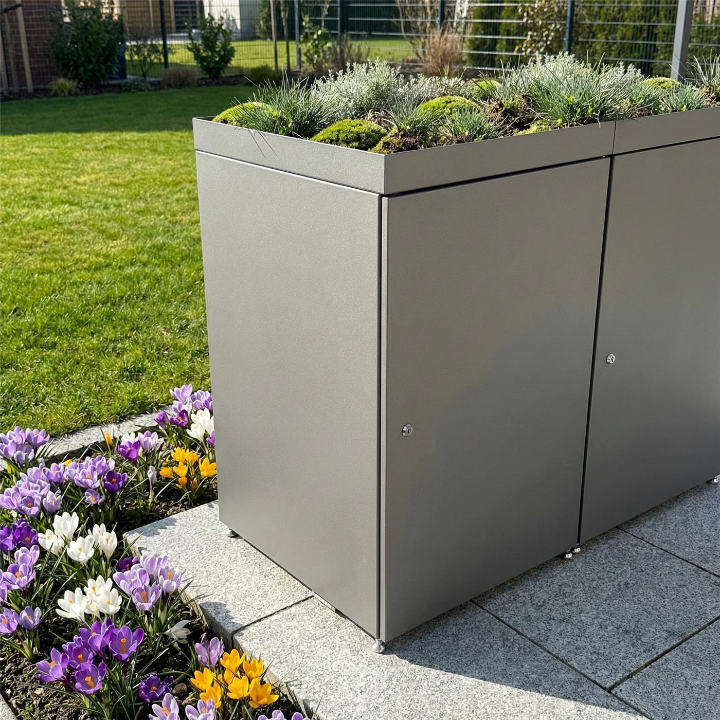 Metzler Mülltonnenbox mit Pflanzdach | 2er | 240l | aus Aluminium | rostfrei & massiv