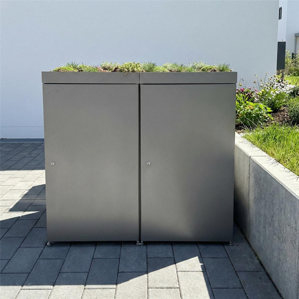 Metzler Mülltonnenbox mit Pflanzdach | 2er | 240l | aus Aluminium | rostfrei & massiv