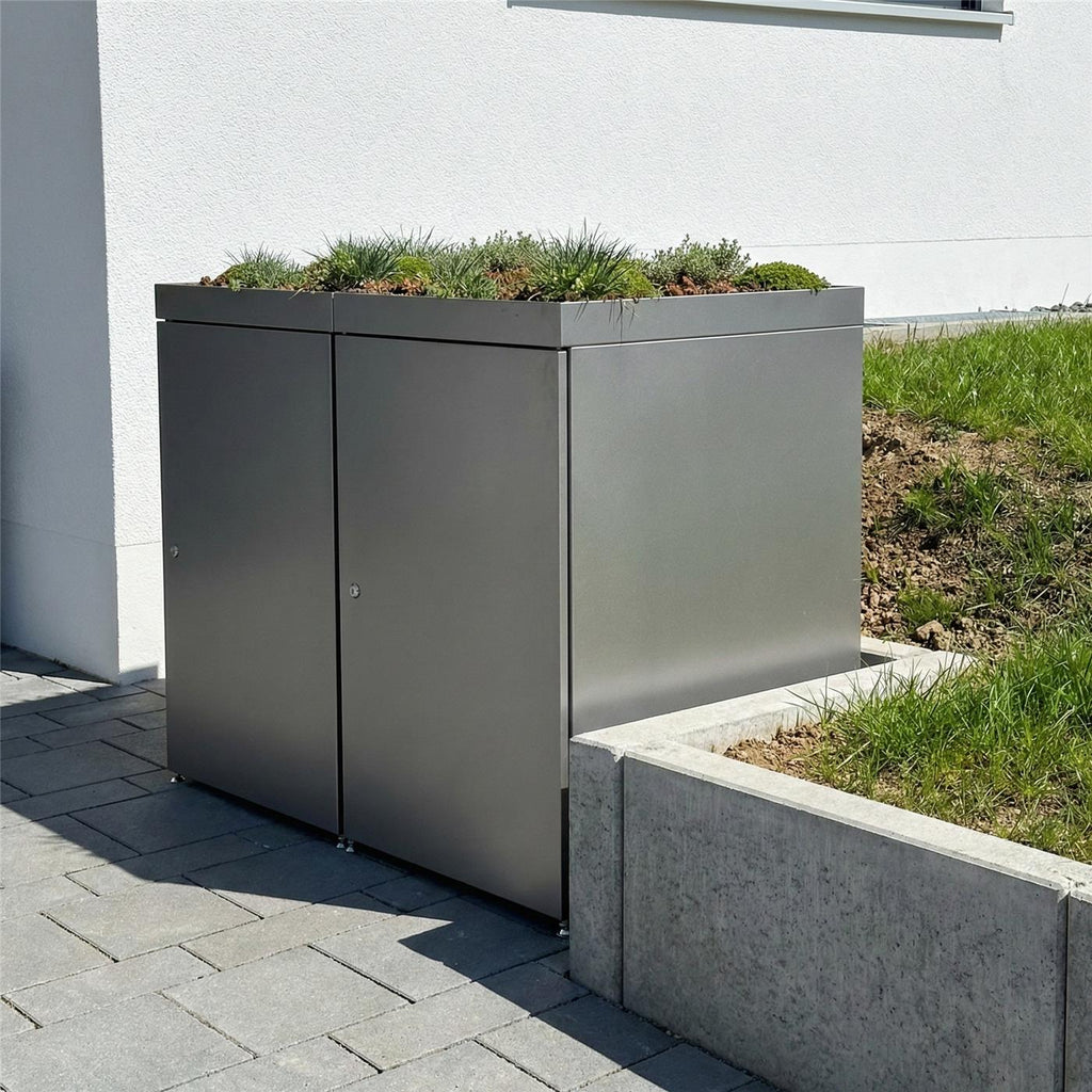 Metzler Mülltonnenbox mit Pflanzdach | 2er | 240l | aus Aluminium | rostfrei & massiv