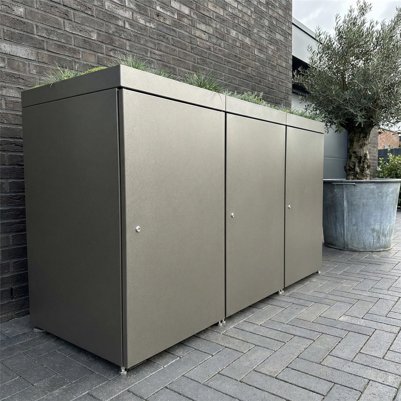 Metzler Mülltonnenbox mit Pflanzdach | 3er | 240l | aus Aluminium | rostfrei & massiv