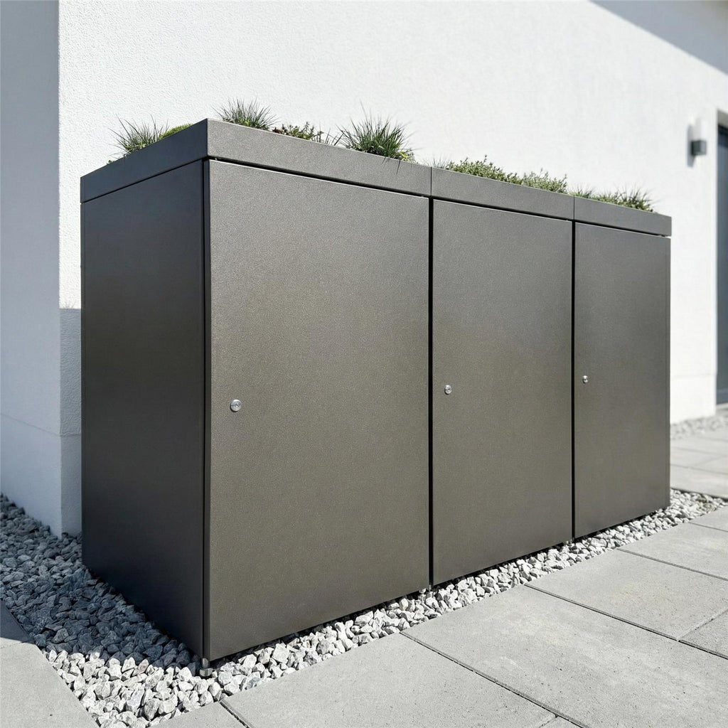 Metzler Mülltonnenbox mit Pflanzdach | 3er | 240l | aus Aluminium | rostfrei & massiv