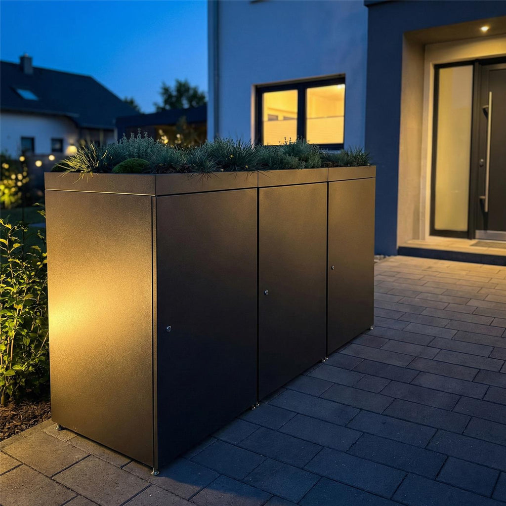 Metzler Mülltonnenbox mit Pflanzdach | 3er | 240l | aus Aluminium | rostfrei & massiv