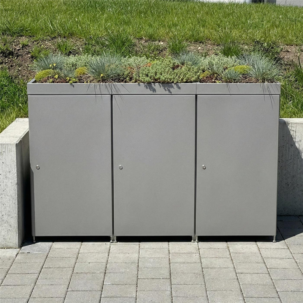 Metzler Mülltonnenbox mit Pflanzdach | 3er | 240l | aus Aluminium | rostfrei & massiv
