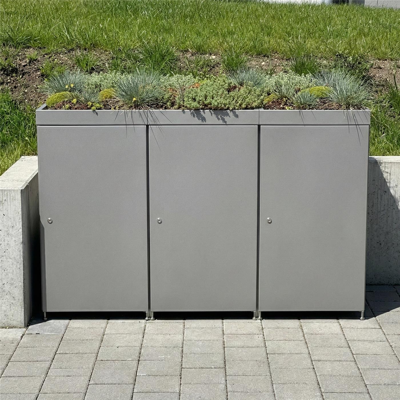 Metzler Mülltonnenbox mit Pflanzdach | 3er | 240l | aus Aluminium | rostfrei & massiv