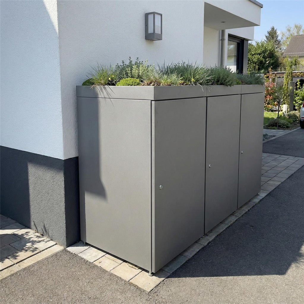 Metzler Mülltonnenbox mit Pflanzdach | 3er | 240l | aus Aluminium | rostfrei & massiv