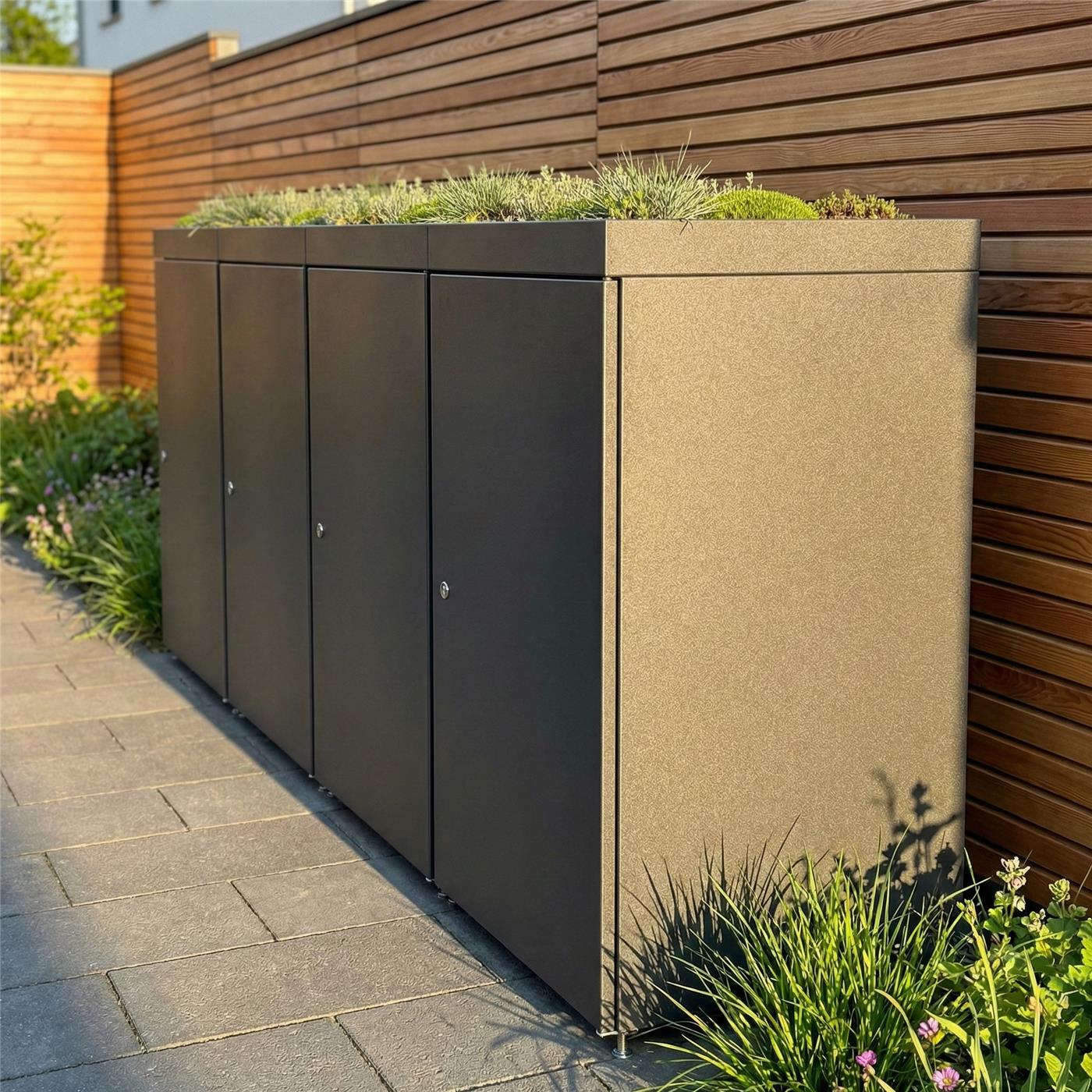 Metzler Mülltonnenbox mit Pflanzdach | 4er | 240l | aus Aluminium | rostfrei & massiv