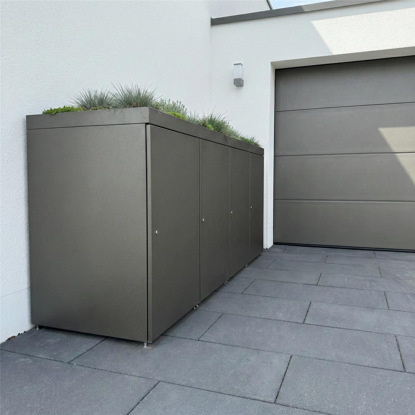 Metzler Mülltonnenbox mit Pflanzdach | 4er | 240l | aus Aluminium | rostfrei & massiv