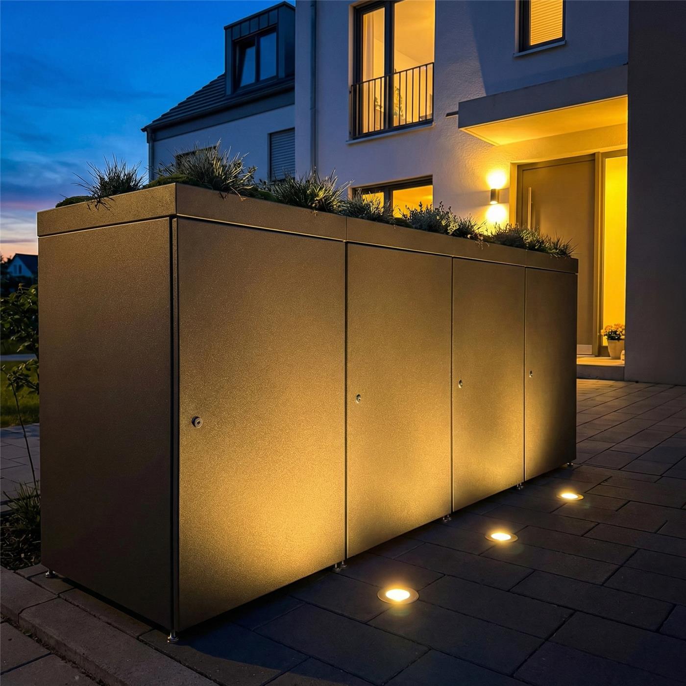 Metzler Mülltonnenbox mit Pflanzdach | 4er | 240l | aus Aluminium | rostfrei & massiv