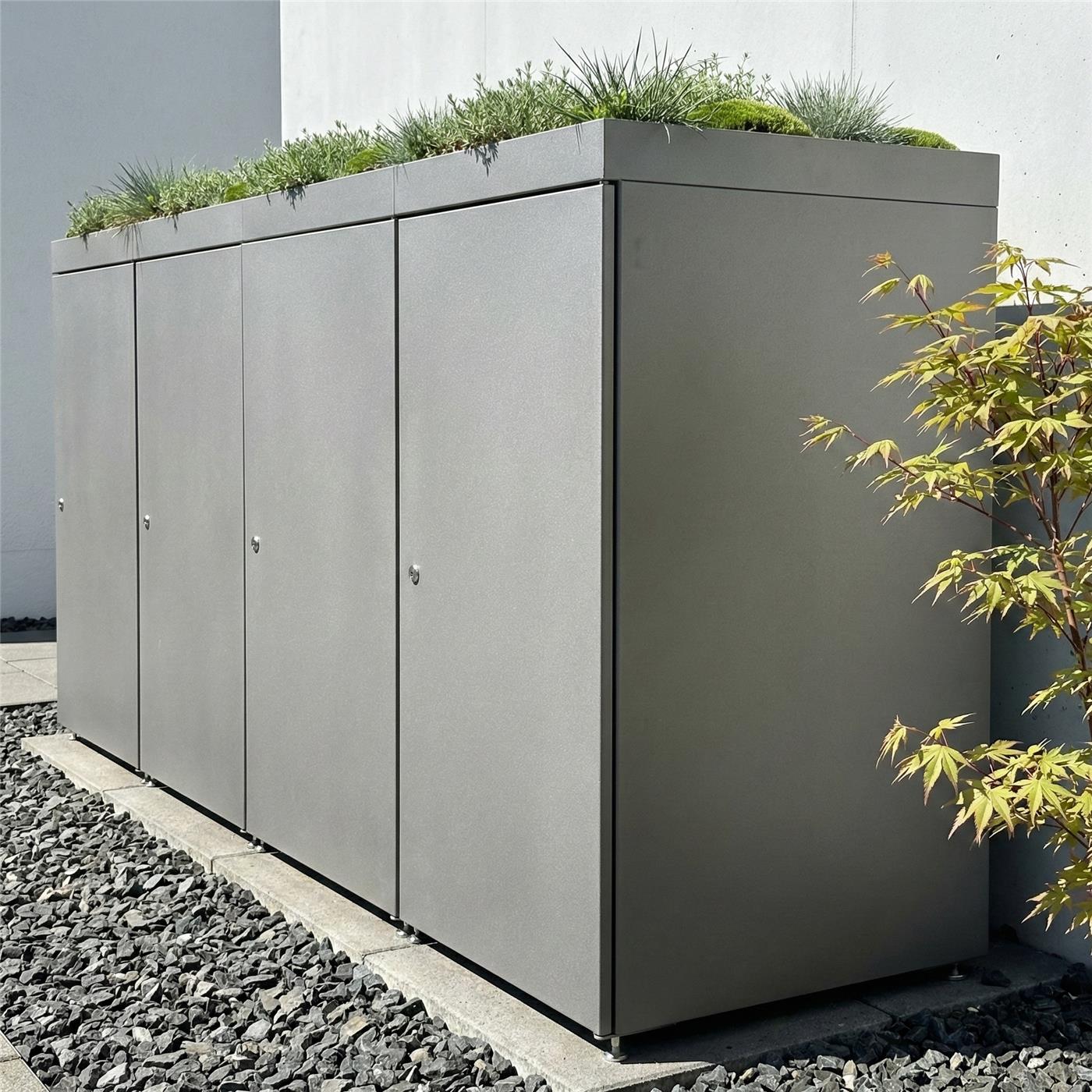 Metzler Mülltonnenbox mit Pflanzdach | 4er | 240l | aus Aluminium | rostfrei & massiv