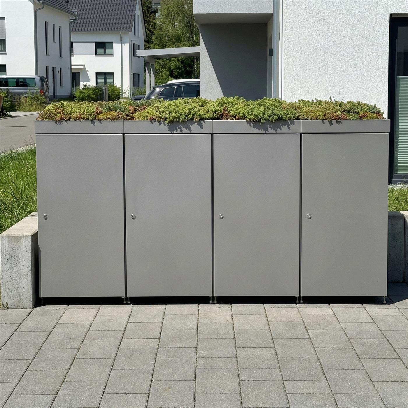 Metzler Mülltonnenbox mit Pflanzdach | 4er | 240l | aus Aluminium | rostfrei & massiv