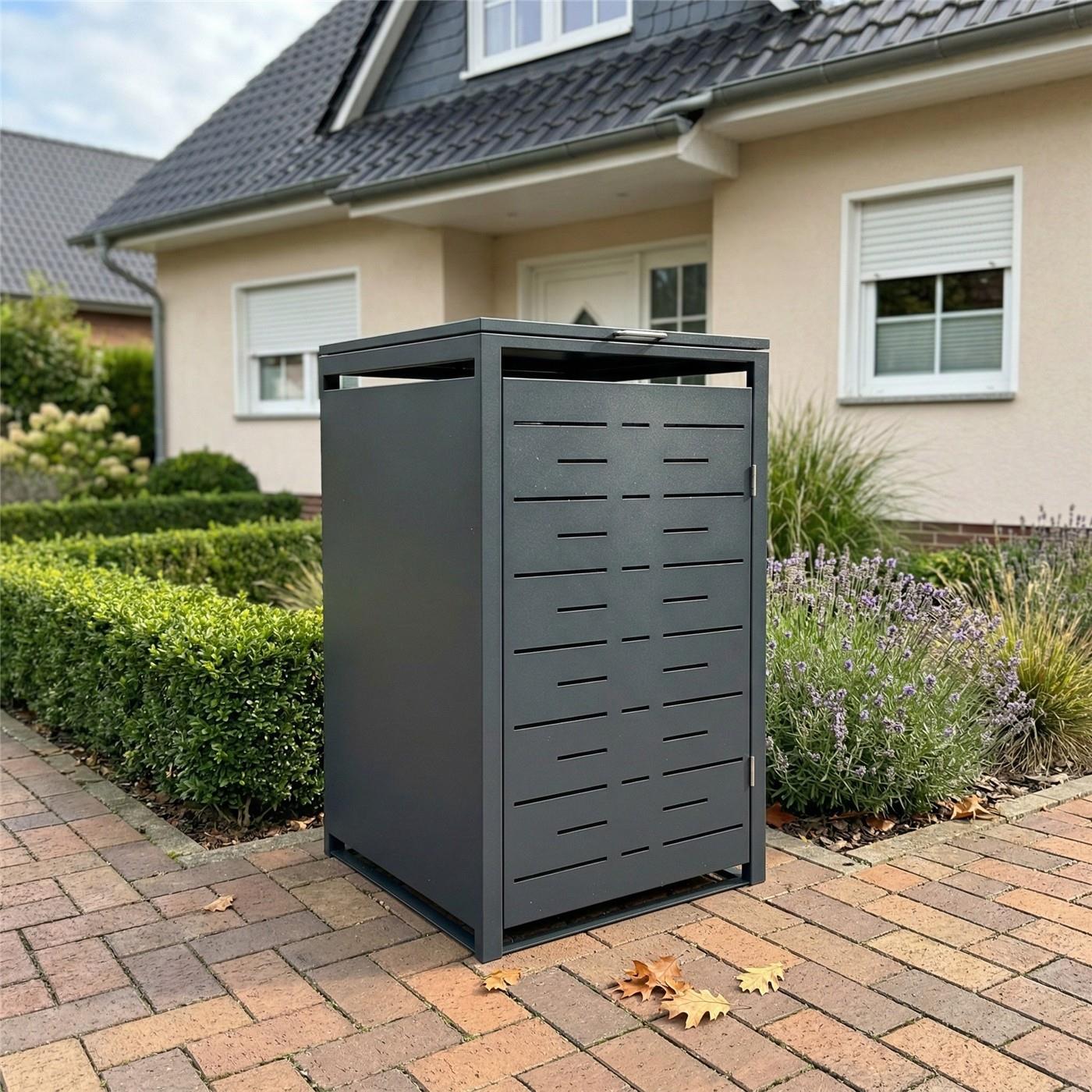 Metzler Design-Mülltonnenbox | 1er | 240l | horizontale Designlinien | Anthrazit RAL 7016 | Nexus
