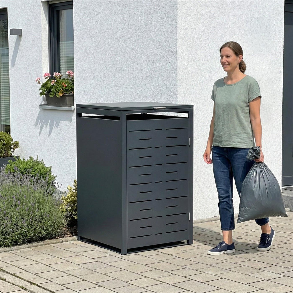 Metzler Design-Mülltonnenbox | 1er | 240l | horizontale Designlinien | Anthrazit RAL 7016 | Nexus