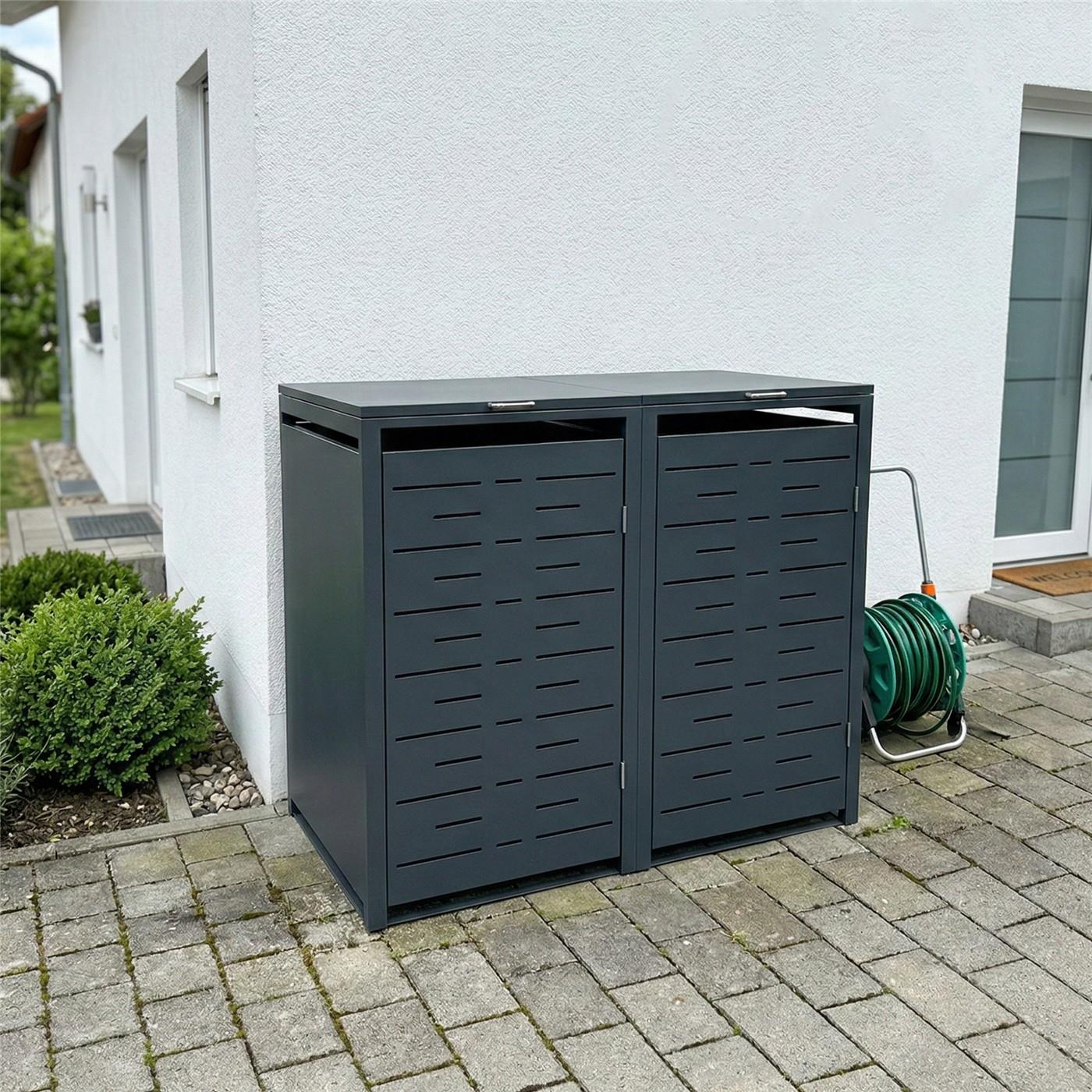 Metzler Design-Mülltonnenbox | 2er | 240l | horizontale Designlinien | Anthrazit RAL 7016 | Nexus