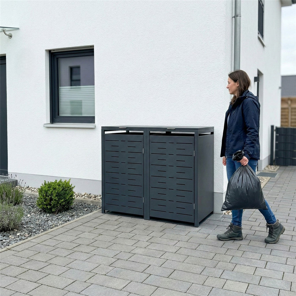 Metzler Design-Mülltonnenbox | 2er | 240l | horizontale Designlinien | Anthrazit RAL 7016 | Nexus