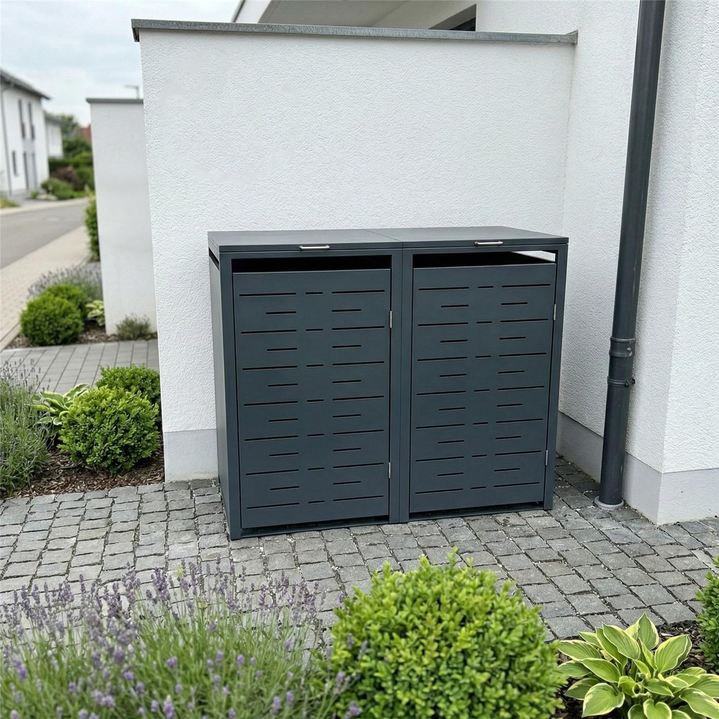 Metzler Design-Mülltonnenbox | 2er | 240l | horizontale Designlinien | Anthrazit RAL 7016 | Nexus