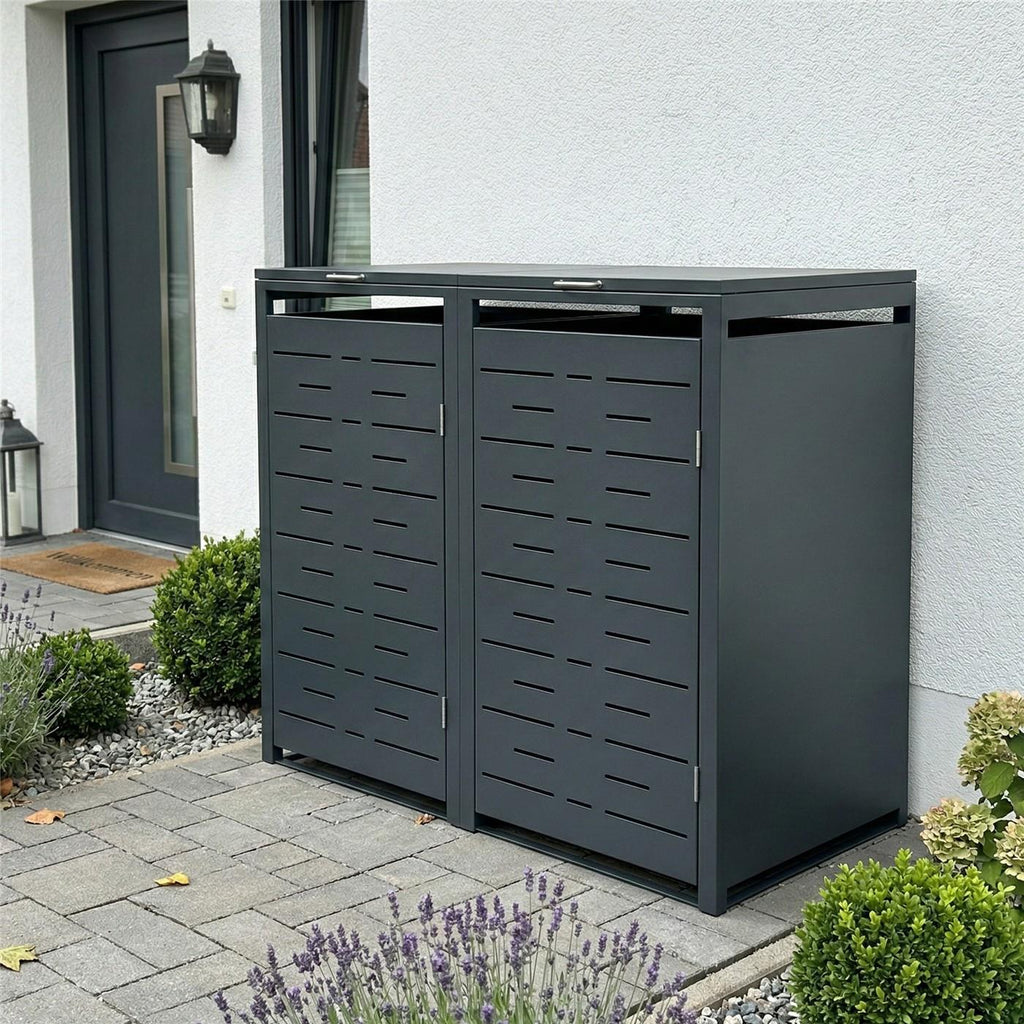 Metzler Design-Mülltonnenbox | 2er | 240l | horizontale Designlinien | Anthrazit RAL 7016 | Nexus