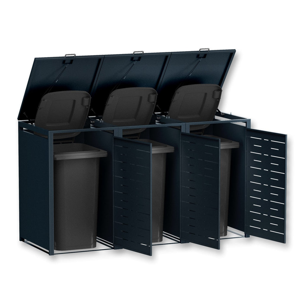 Metzler Design-Mülltonnenbox | 3er | 240l | Anthrazit RAL 7016 | horizontale Designlinien | Nexus