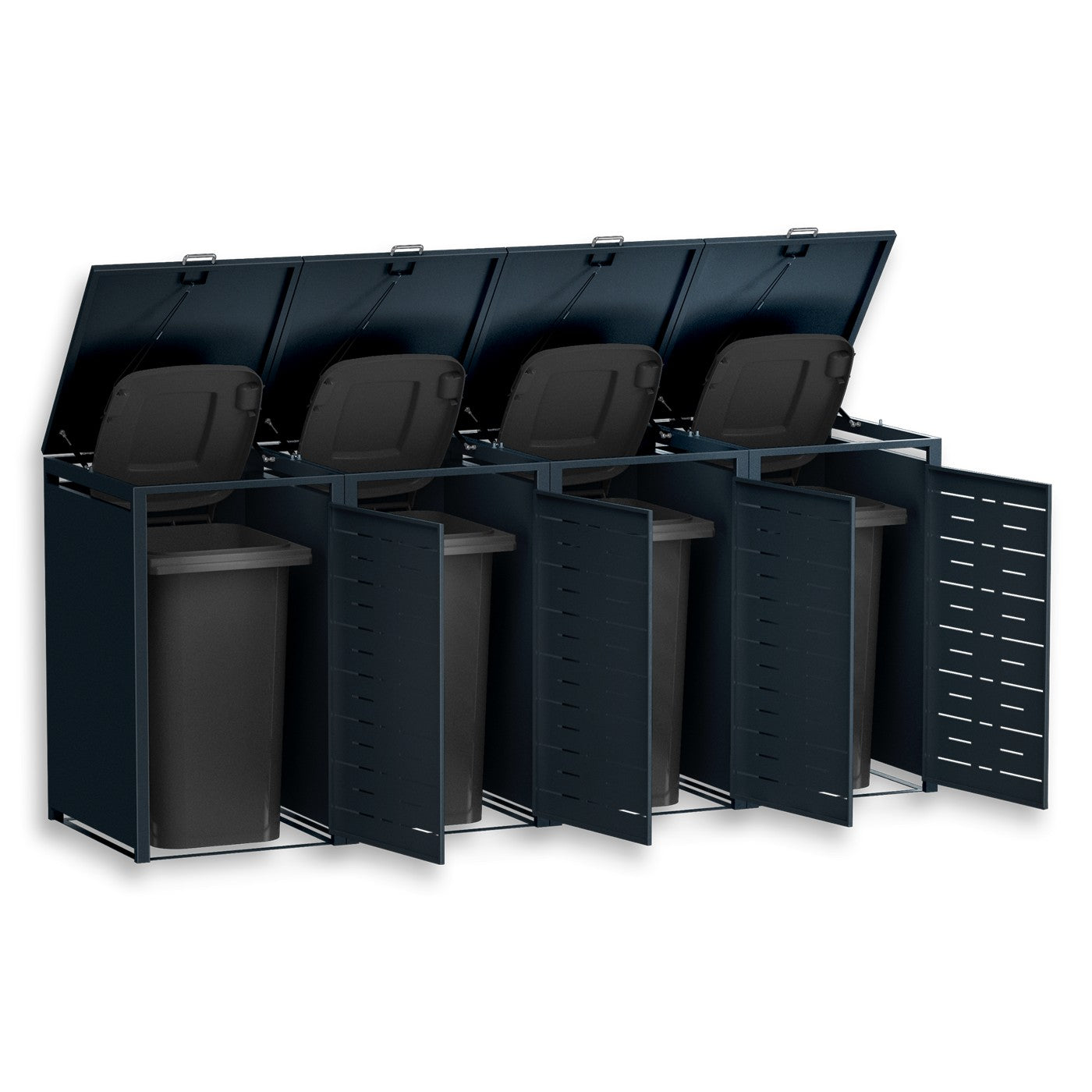 Metzler Design-Mülltonnenbox | 4er | 240l | Anthrazit RAL 7016 | horizontale Designlinien | Nexus