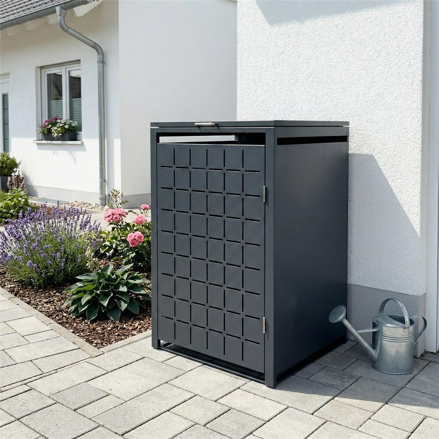 Metzler Design-Mülltonnenbox | 1er | 240l | Quadratmuster | Anthrazit RAL 7016 | Geo