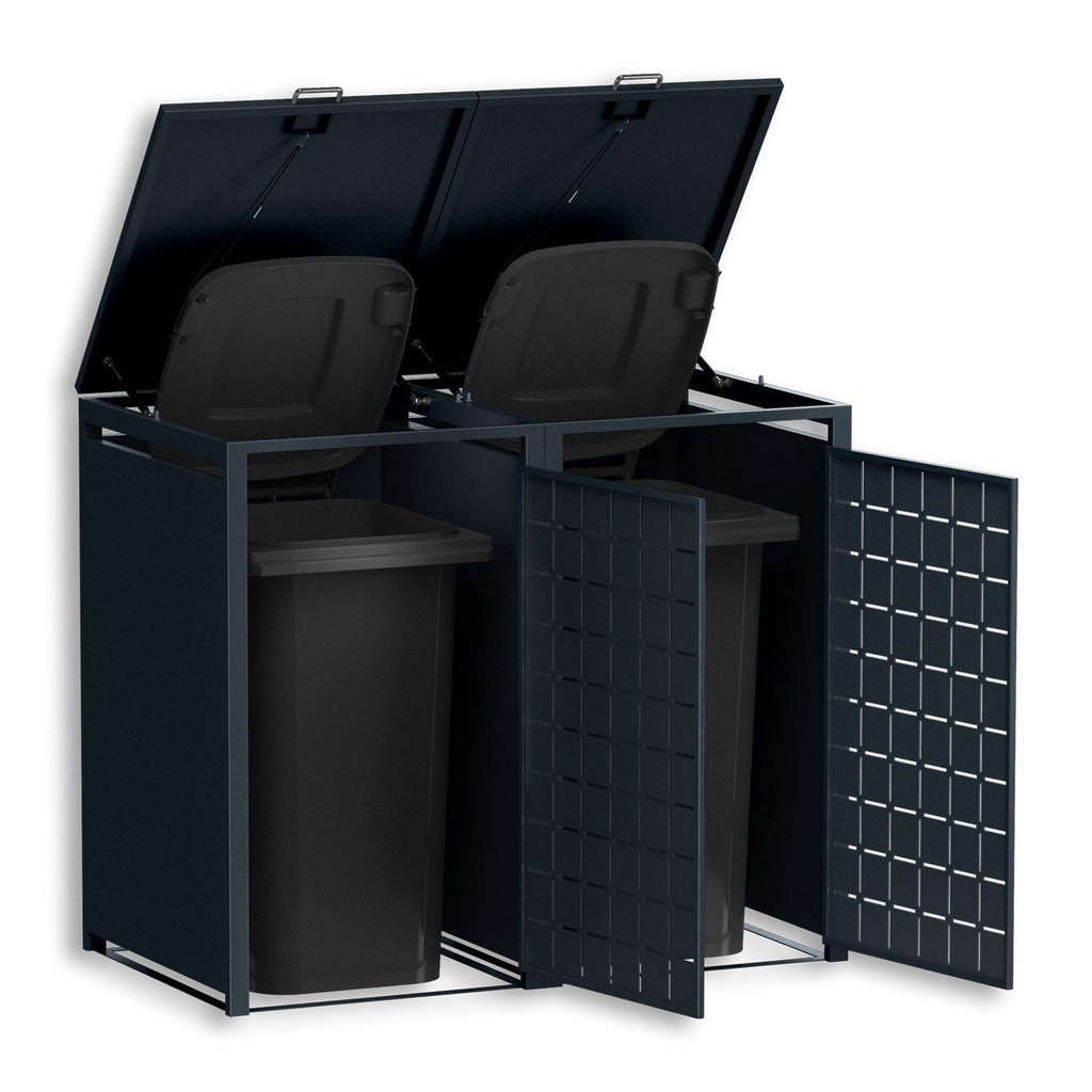 Metzler Design-Mülltonnenbox | 2er | 240l | Anthrazit RAL 7016 | Quadratmuster | Geo